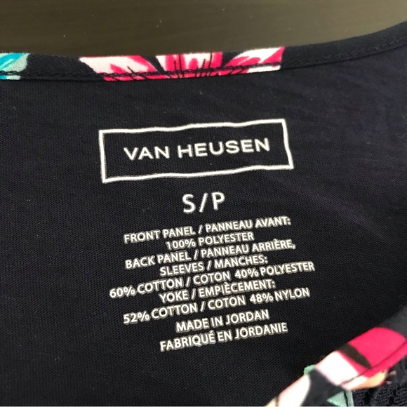 Van Heusen Navy Blue Floral Top | Feminine Lace Neck - Picture 6 of 8